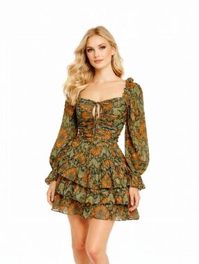 Ulla Johnson Naiya Metallic Silk Mini Dress NWT Size 4 Green Gold Boho